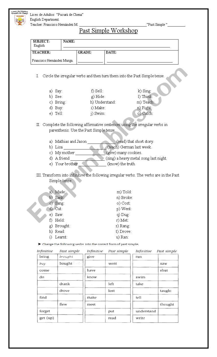 past simple worksheet worksheet