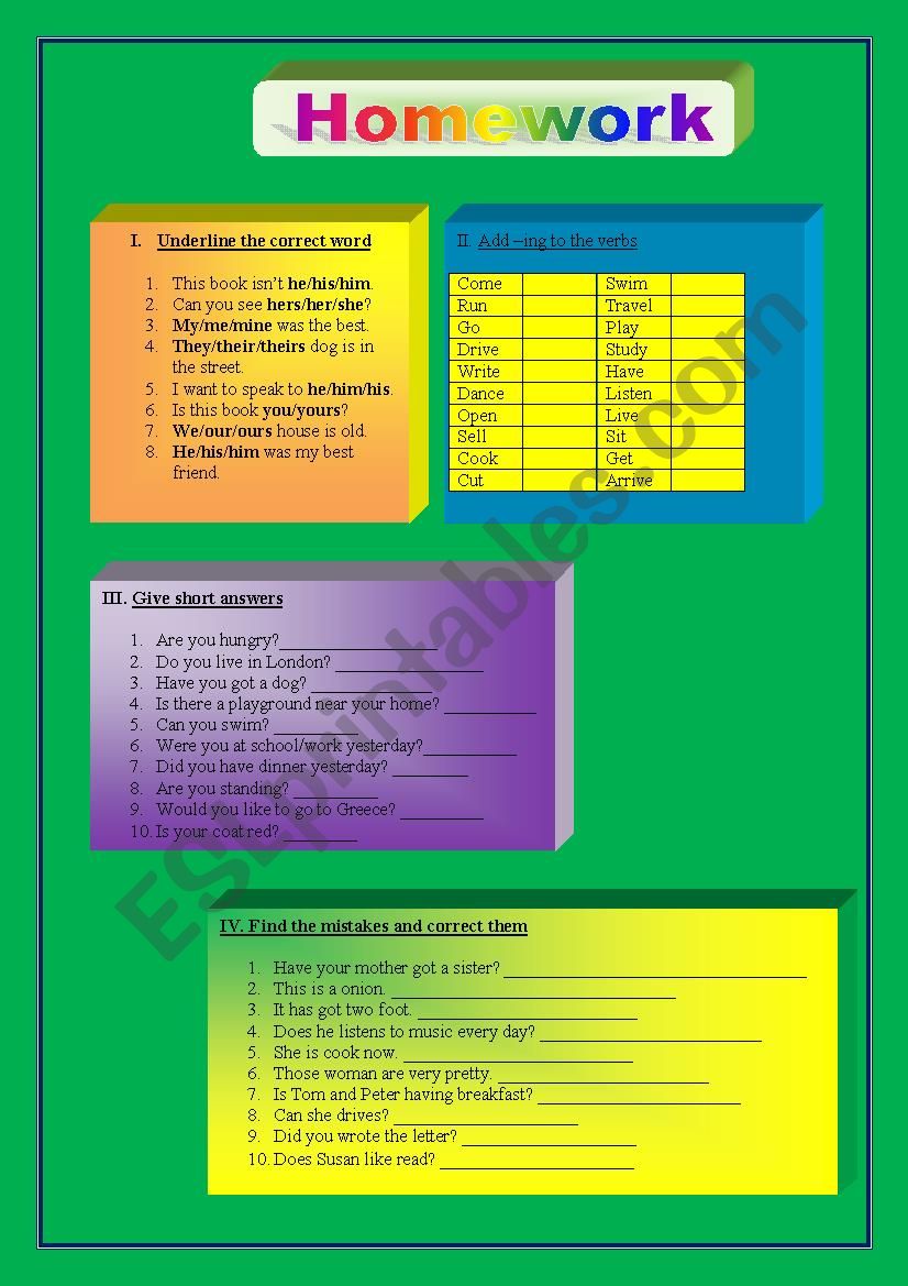 homework practice for esl