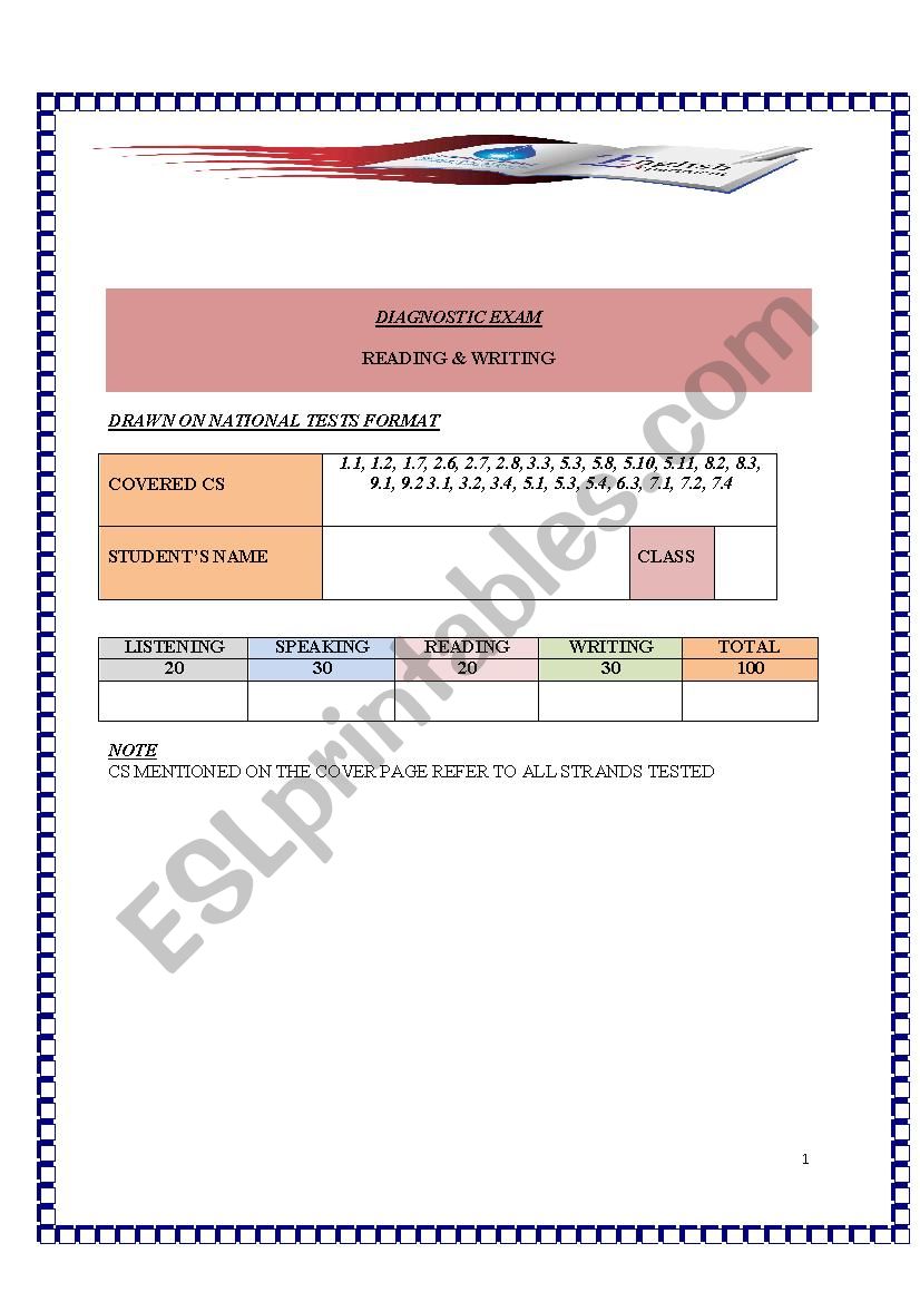 Diagnostic Exam worksheet