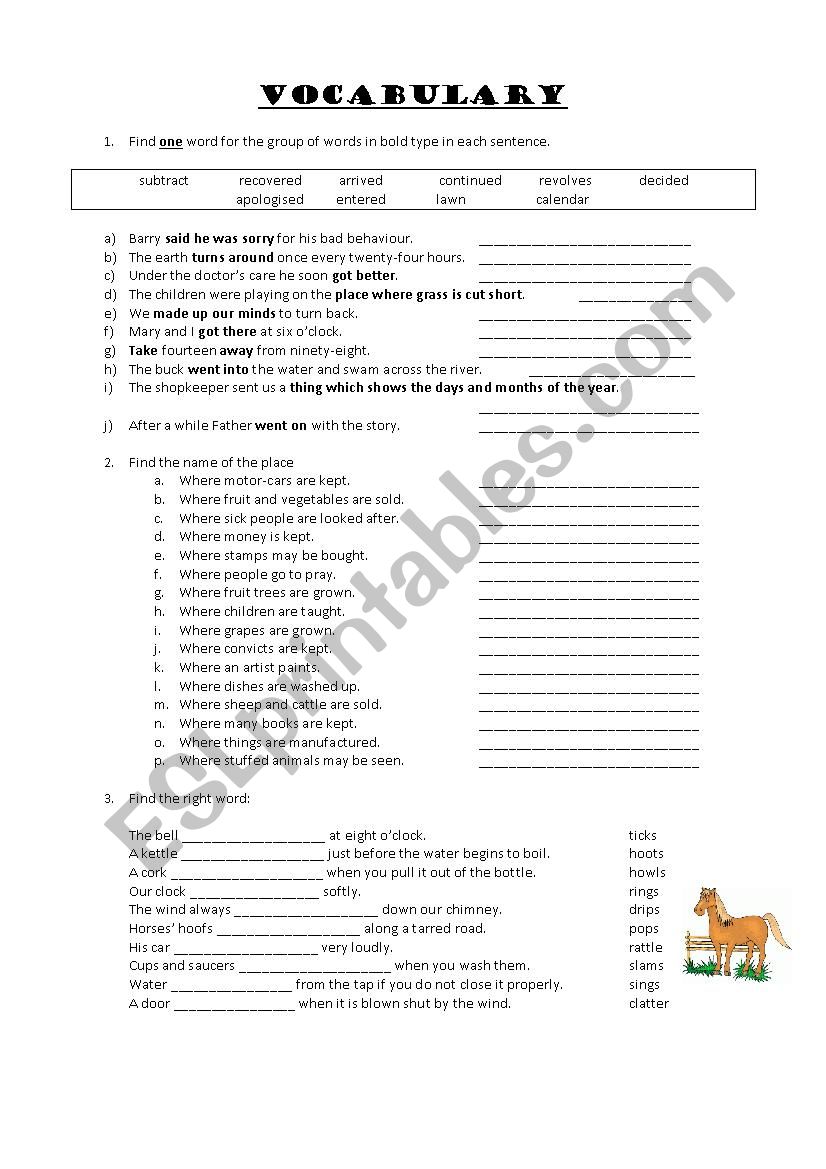 Vocabulary worksheet