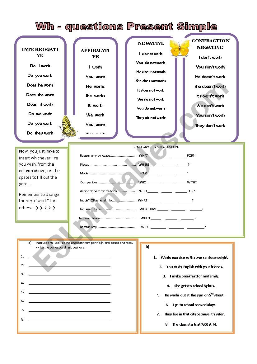 WH QUESTIONS PRESENT SIMPLE worksheet
