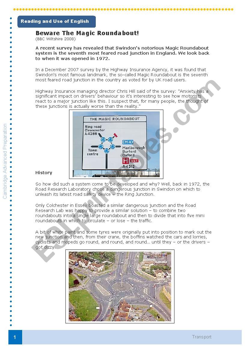 Swindon Magic Roundabout: CAE reading practice