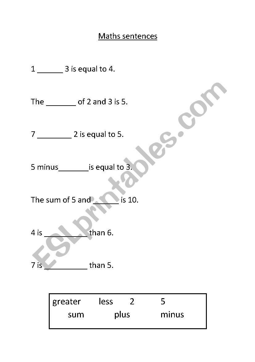 Maths vocabulary and sentences