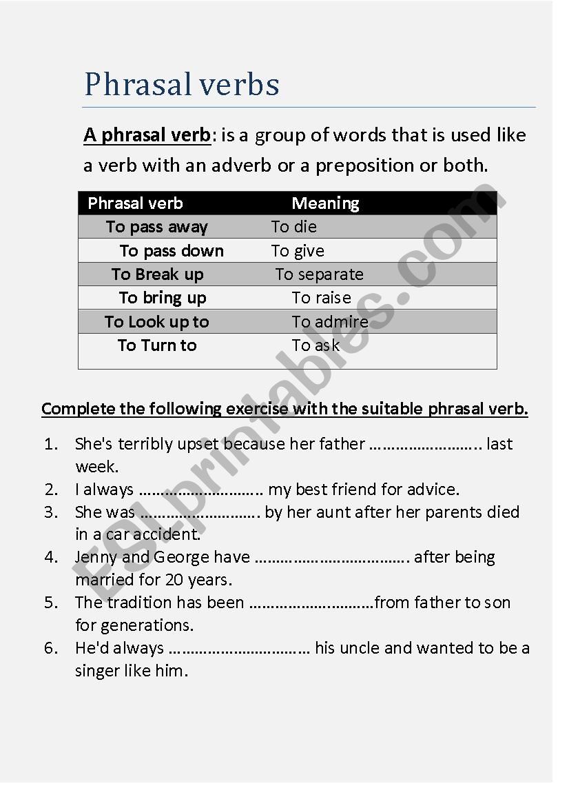 Phrasal verbs  worksheet