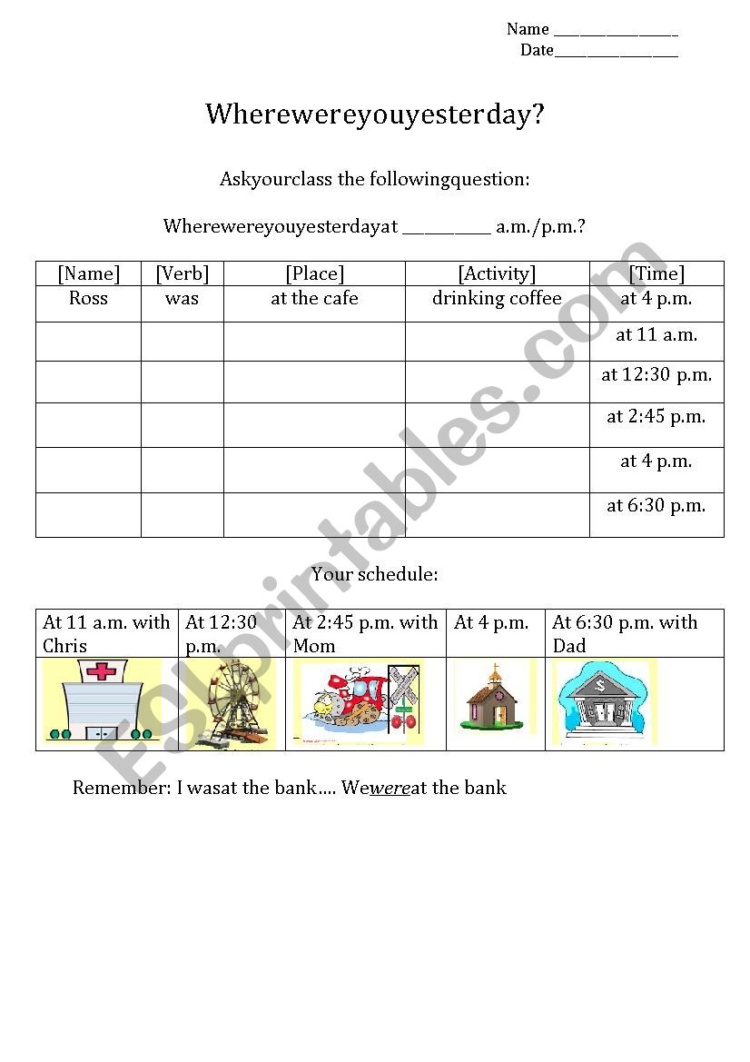 Where were you? worksheet