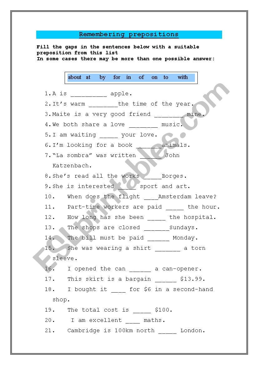 PREPOSITIONS worksheet