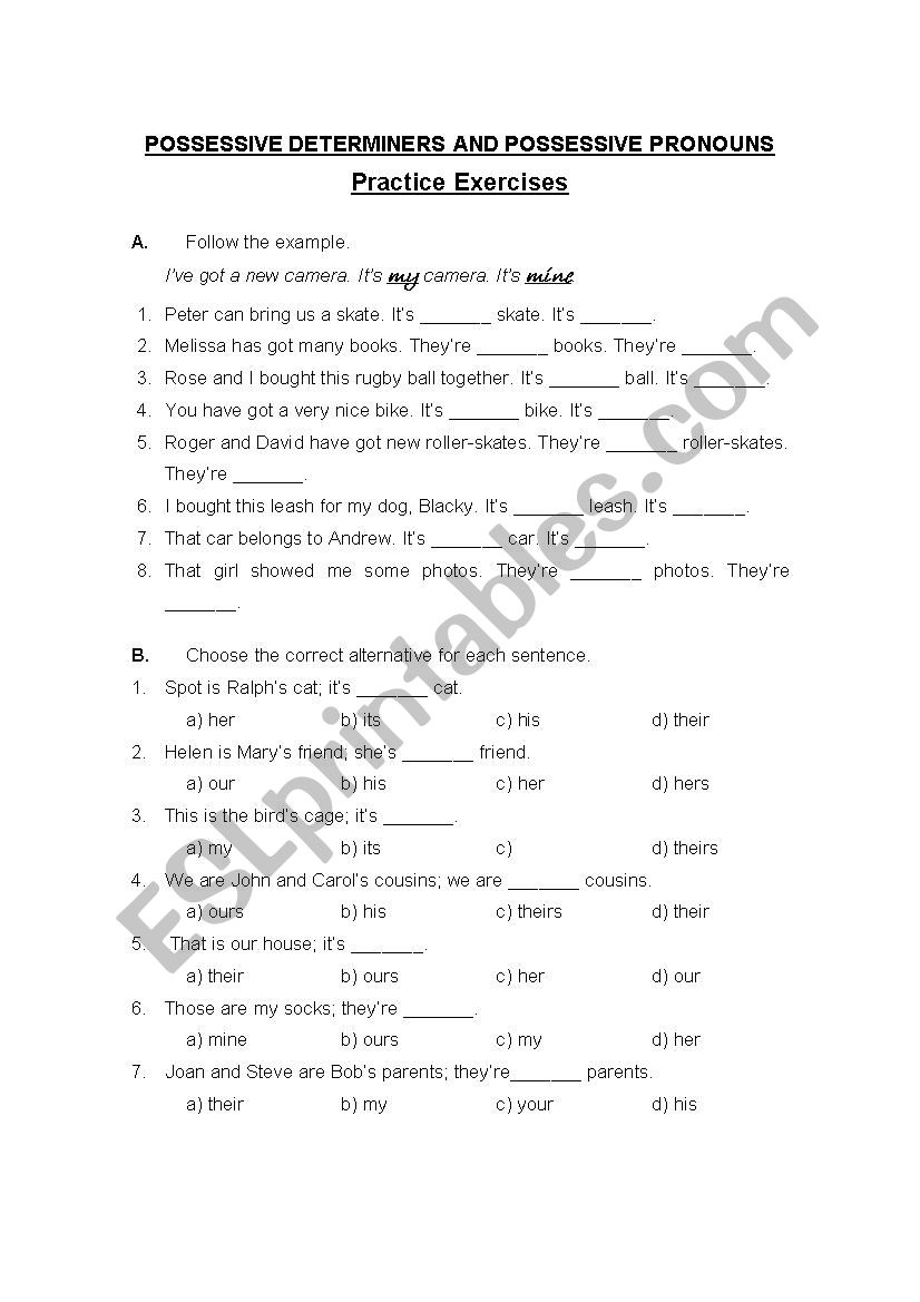 Exercises on possessives - determiners and pronouns