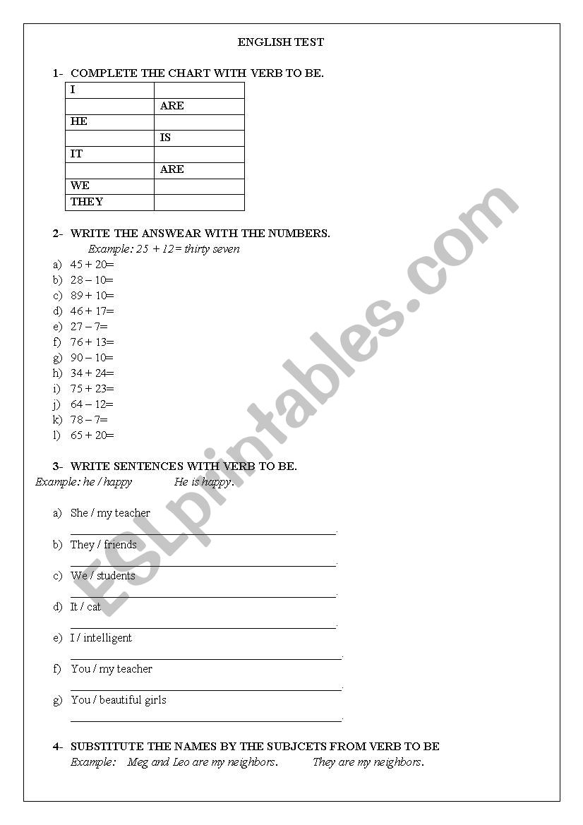 VERB TO BE worksheet