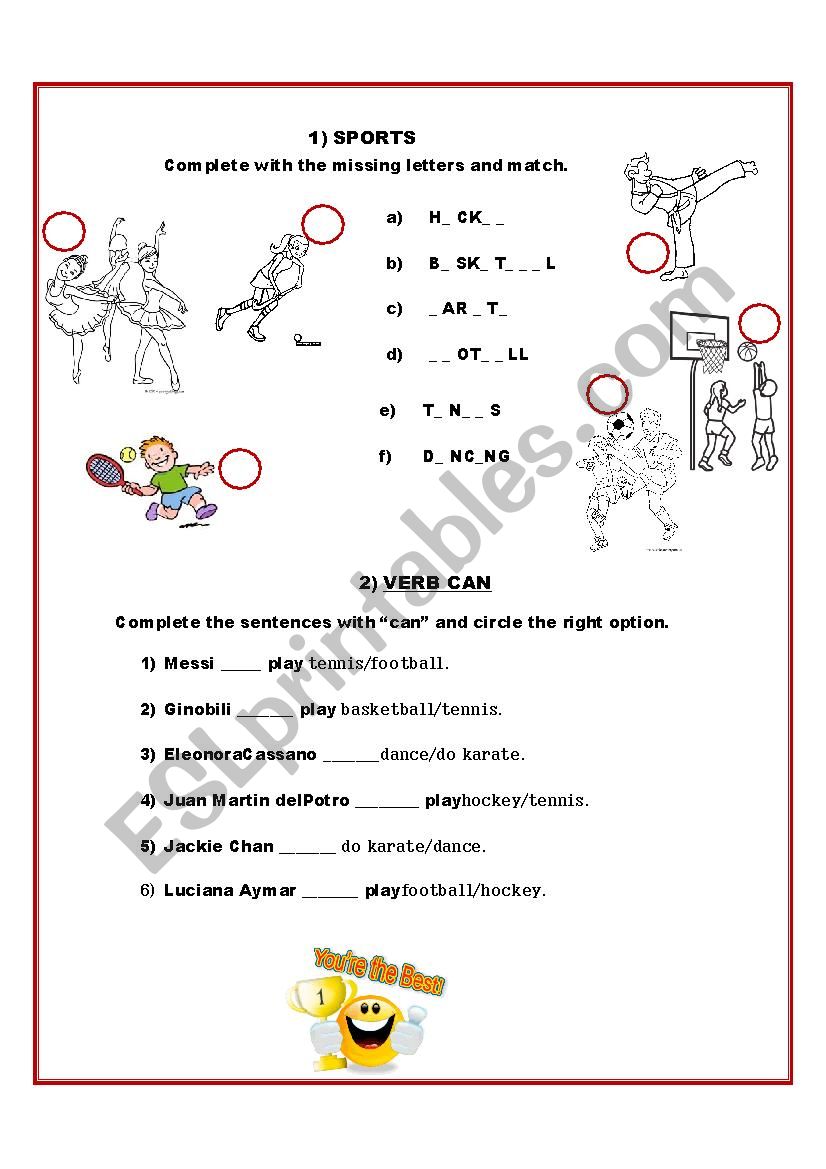 Verb can (sports) worksheet