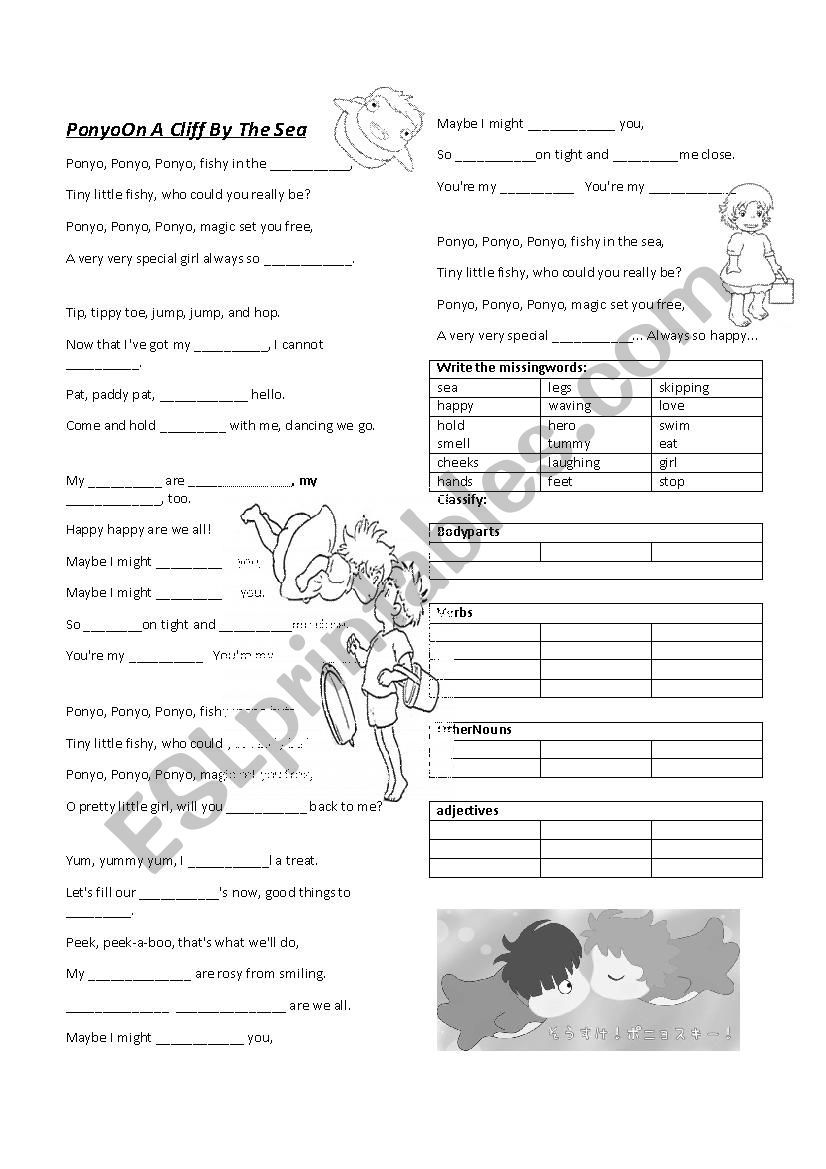 Ponyo on the cliff by the sea worksheet
