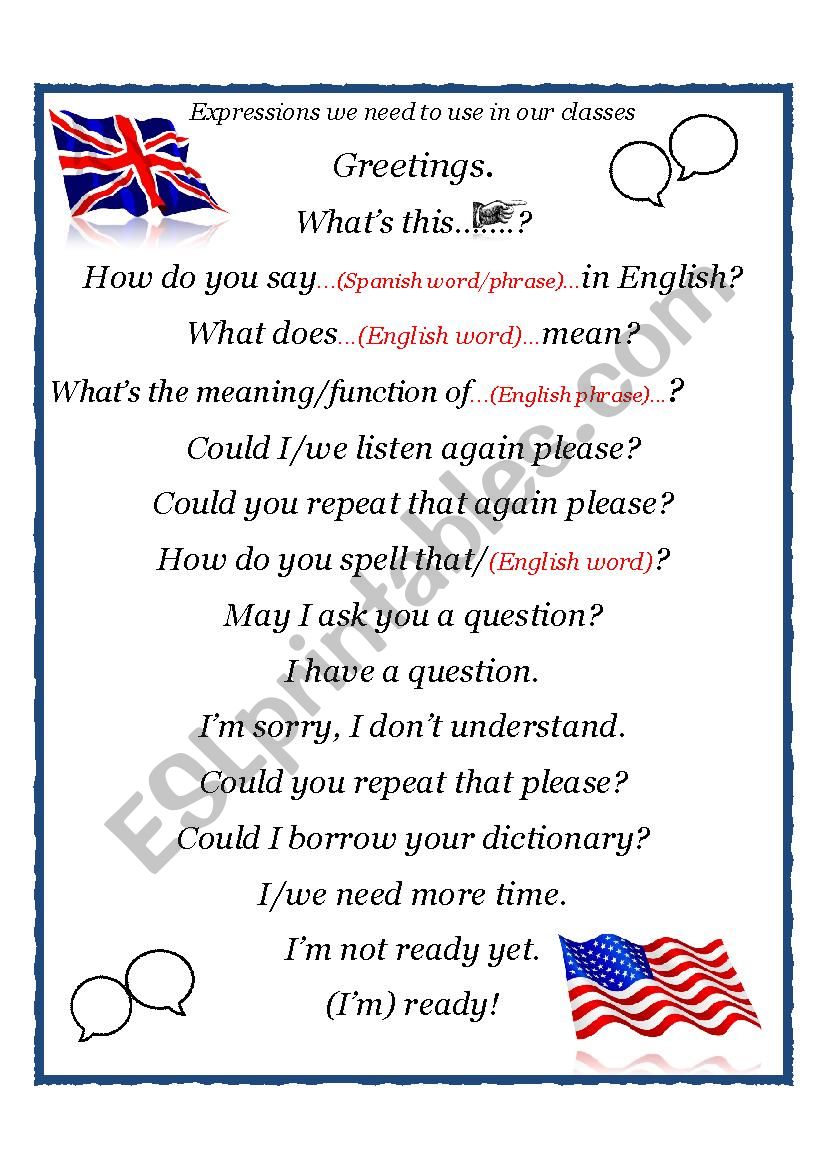 Expressions for the English classroom