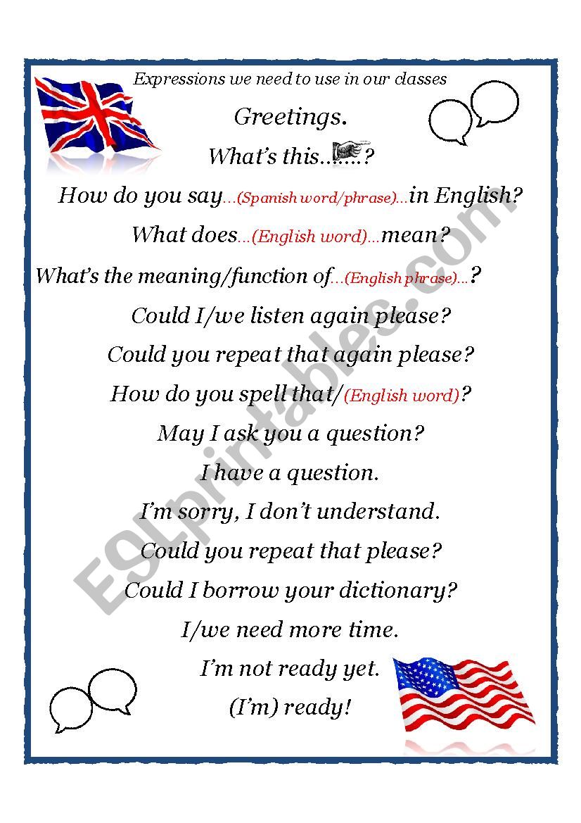 Expressions for the English classroom