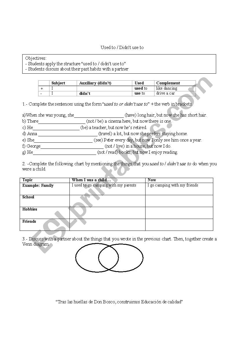 Used to / Didn´t use to ESL worksheet by nicky910