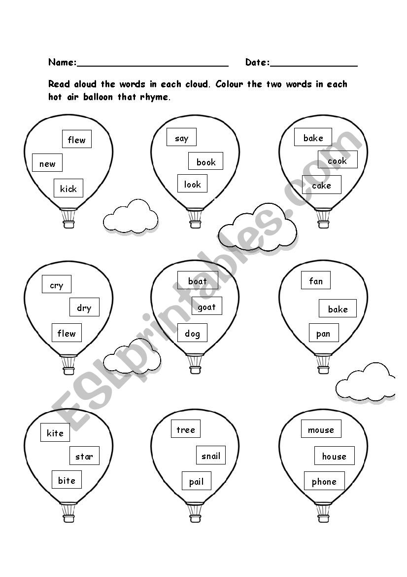 rhyming words worksheet