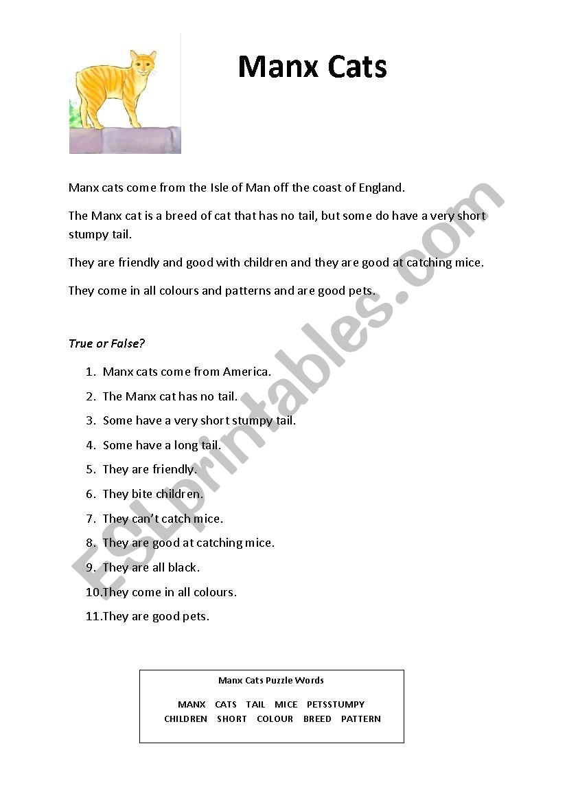 Manx Cats worksheet