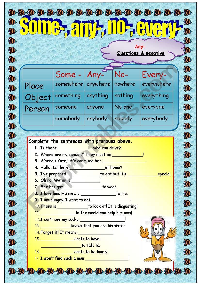 Some -, any-, no-, every- worksheet