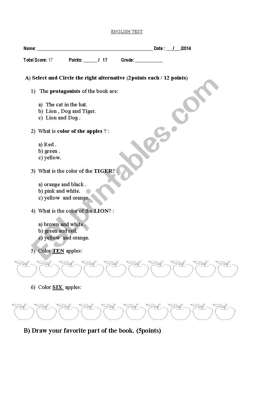 test cat in the hat  worksheet
