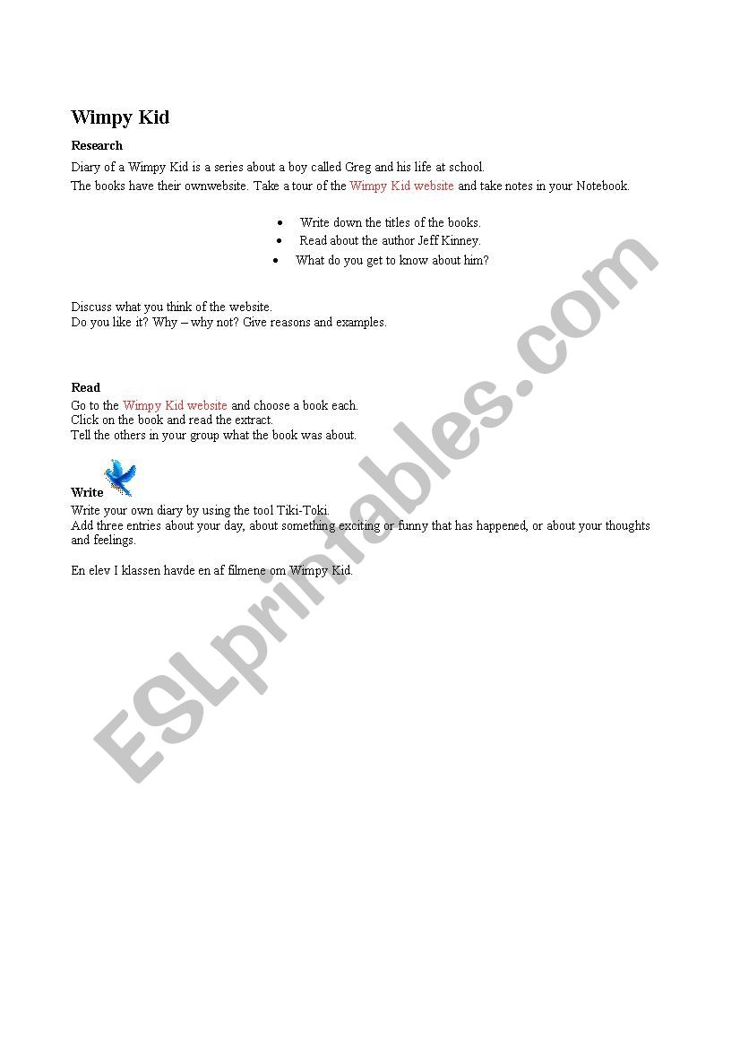 Wimpy Kid worksheet