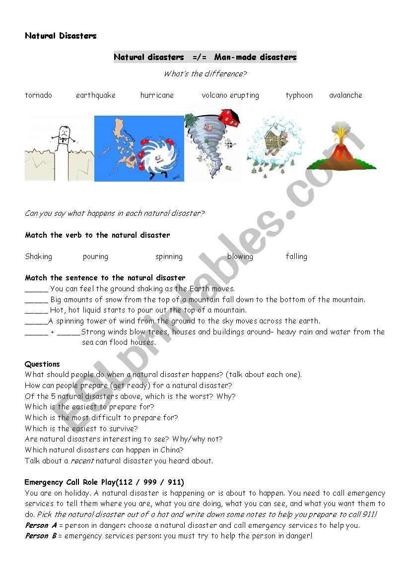 Natural Disasters worksheet