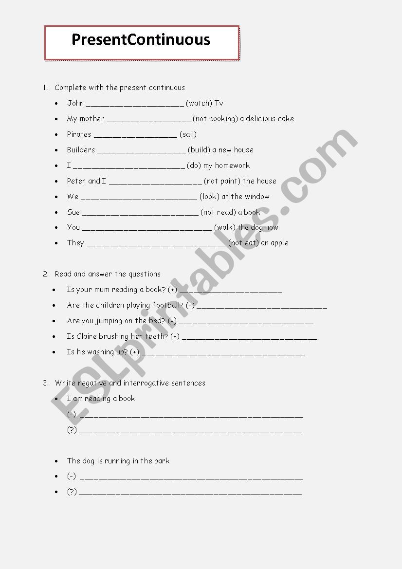 Present Continuous worksheet