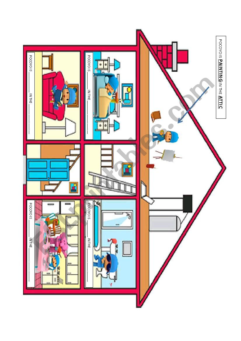 Parts of the house with verbs worksheet