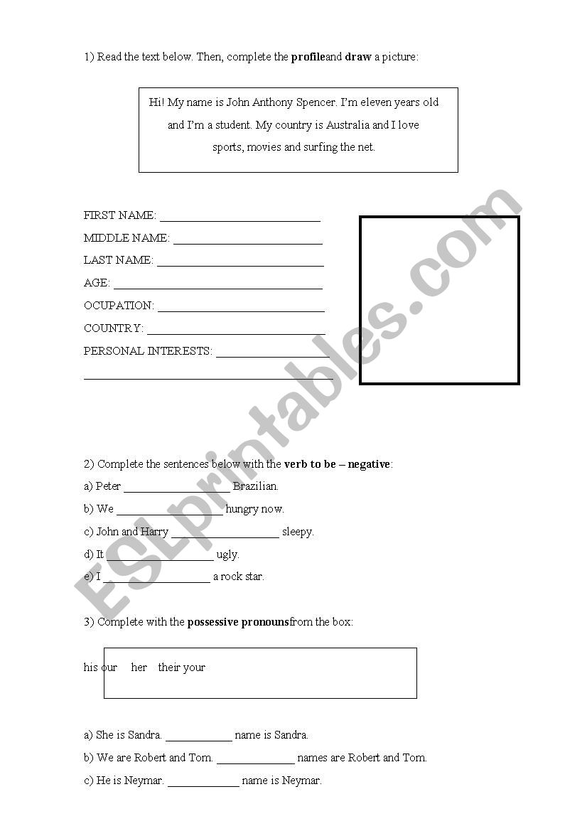 Personal information worksheet