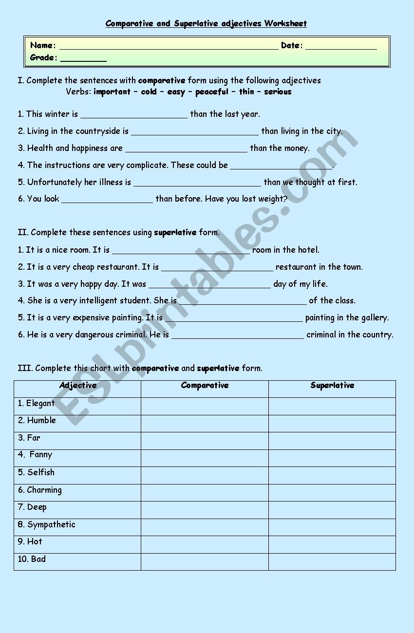 Comparative and superlative adjectives 