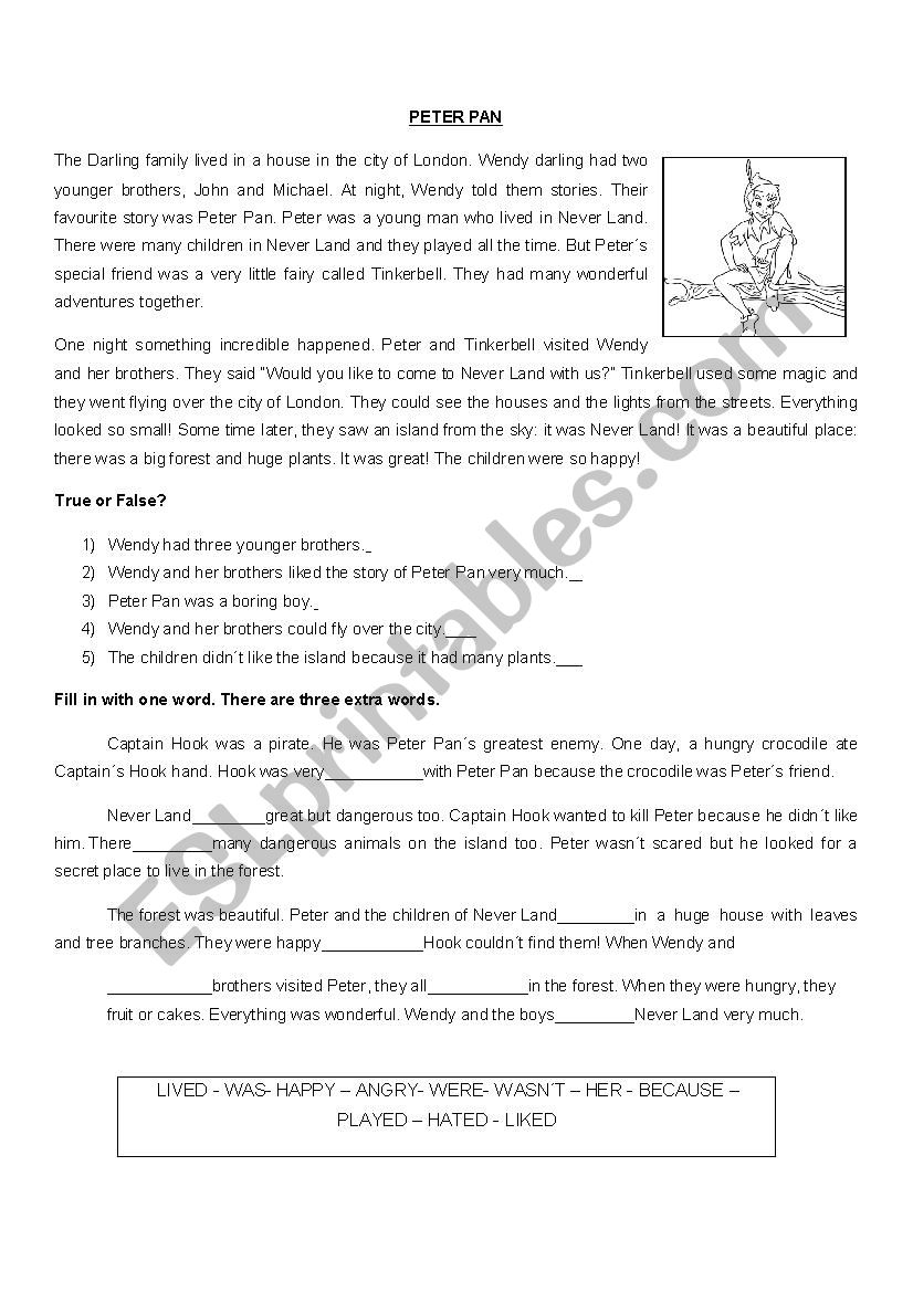 Short story: Peter Pan worksheet