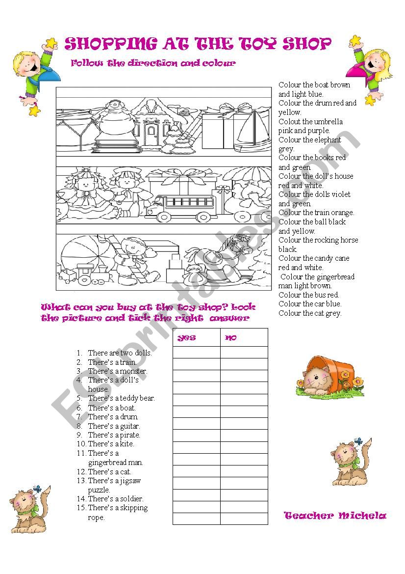 Shopping at the toy shop worksheet