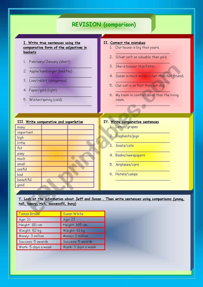 Comparison worksheet