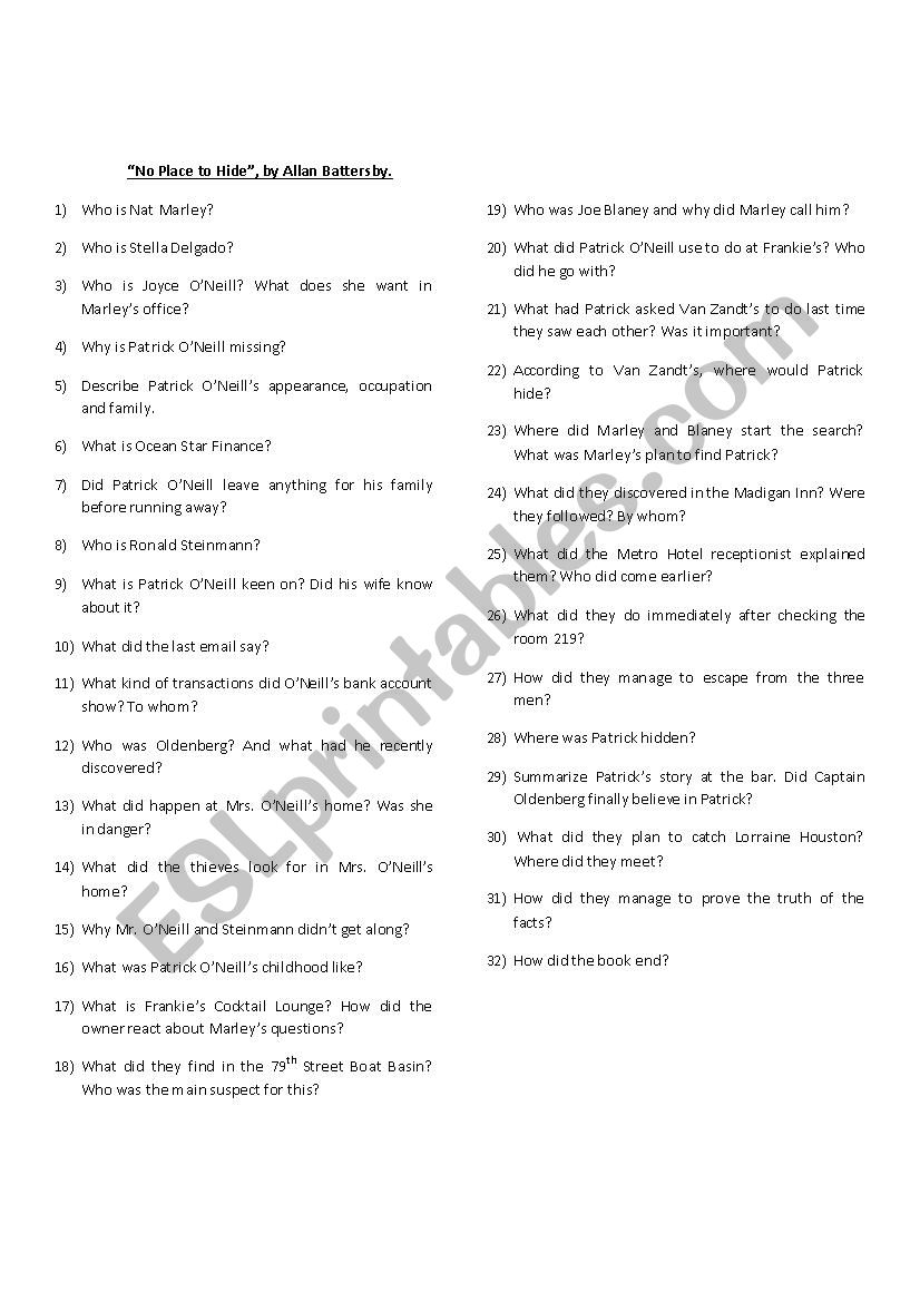 No Place To Hide: Questionnaire