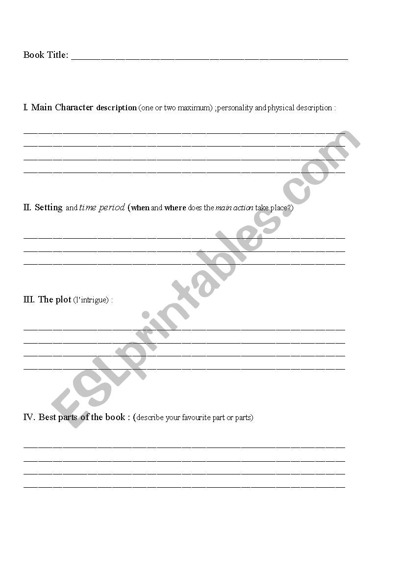 Book REPORT ideas worksheet