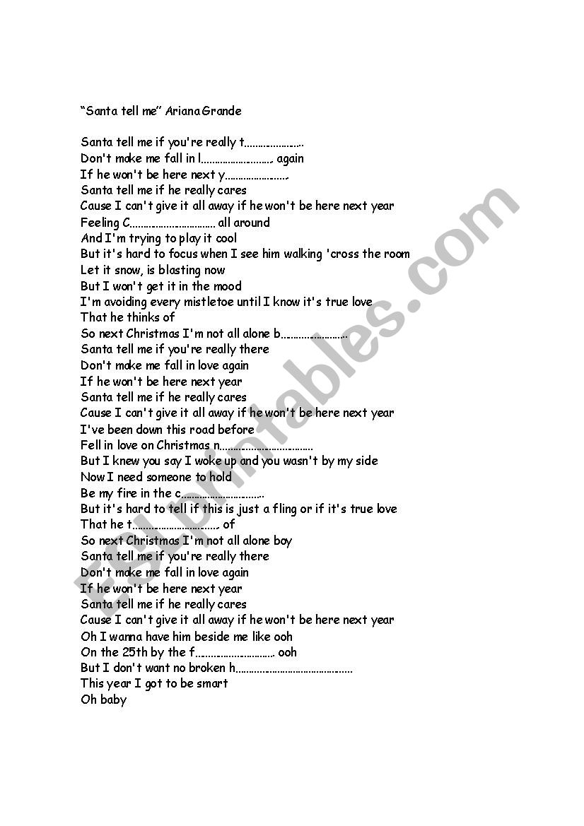 Ariana Grande. Santa tell me. worksheet