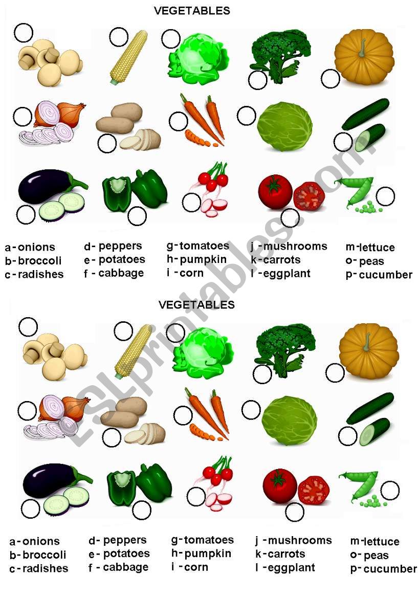 Vegetables worksheet