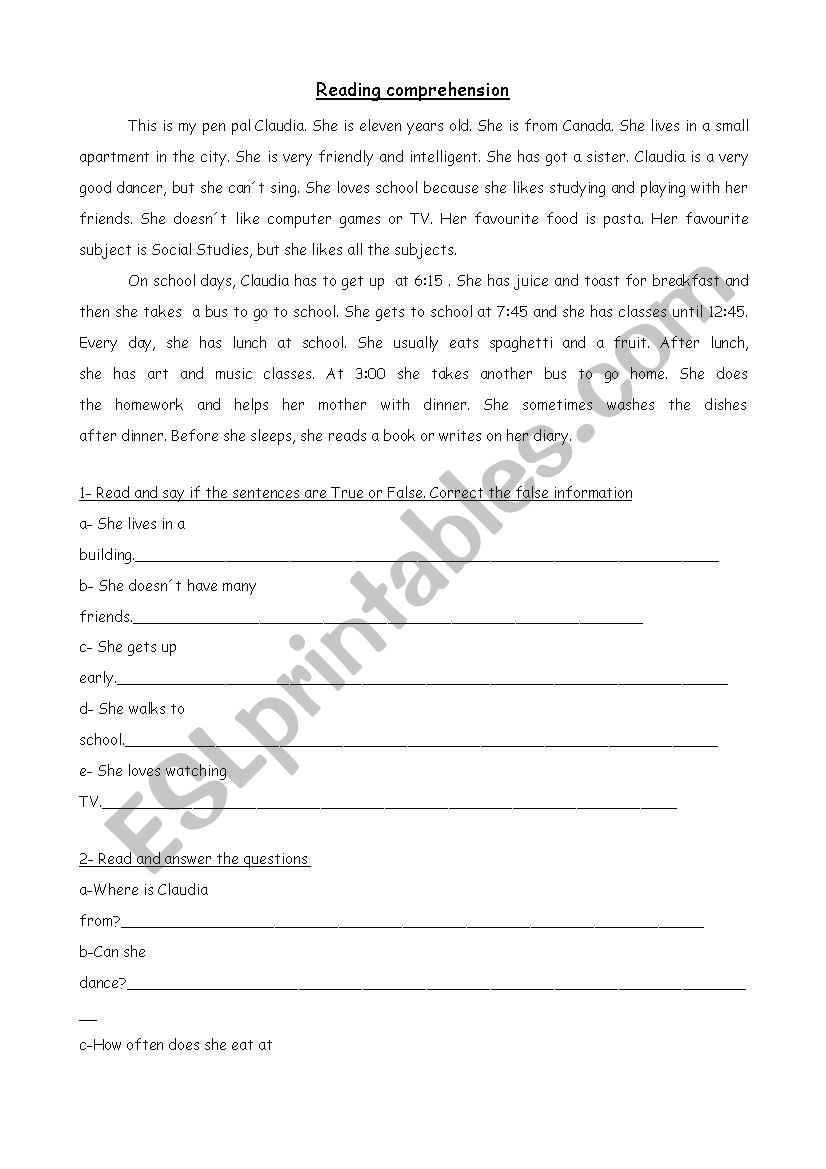 Pen pals worksheet