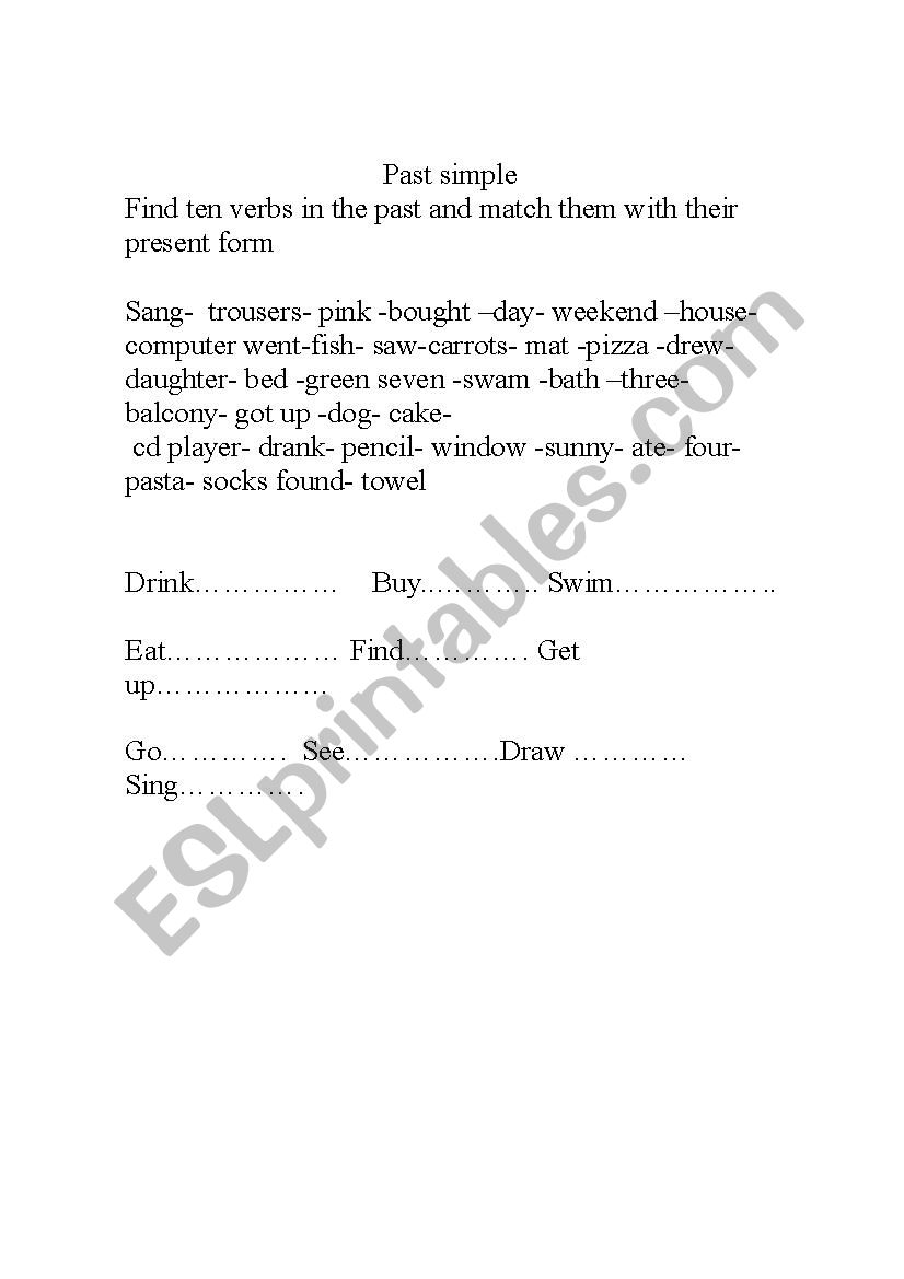 ACTIVITIES IN THE PAST worksheet