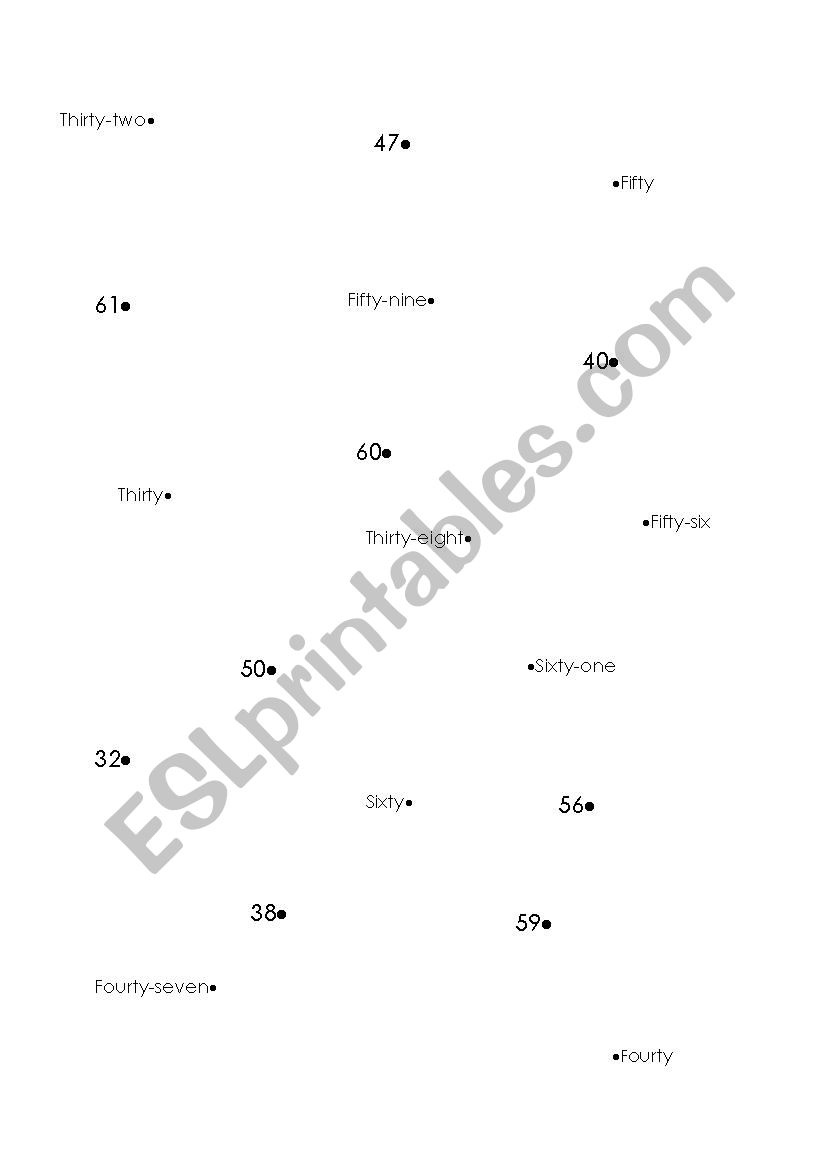 Numbers 30 to 60 worksheet