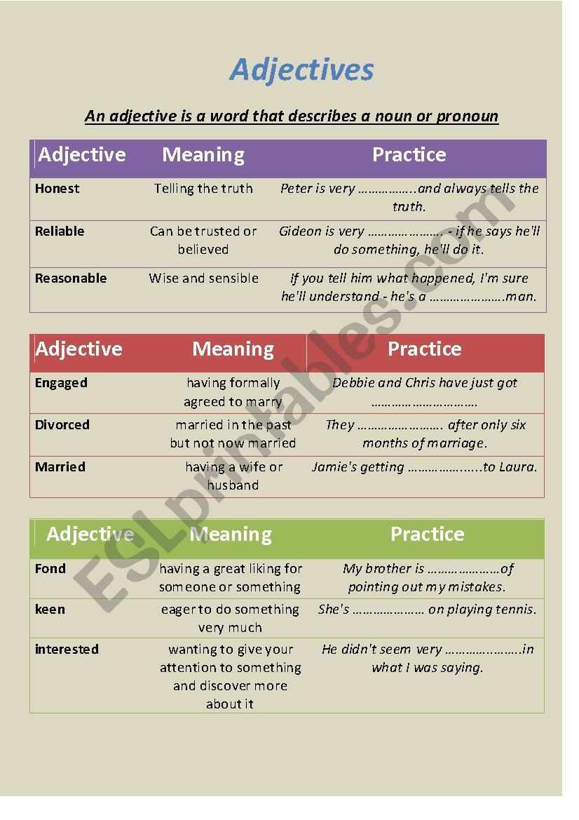 Adjectives  worksheet