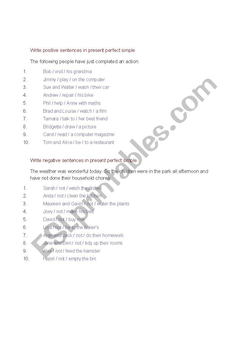 comparative worksheet