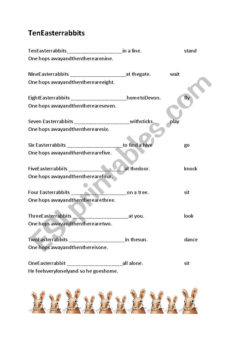 Ten Easter rabbits worksheet