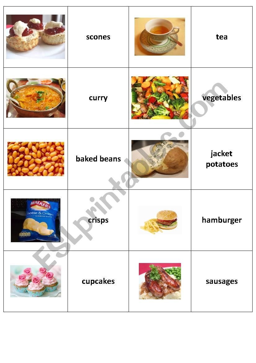 British Food - memory worksheet