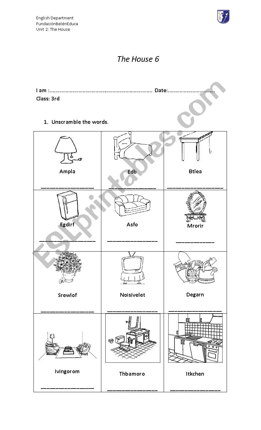 furniture and prepositions worksheet