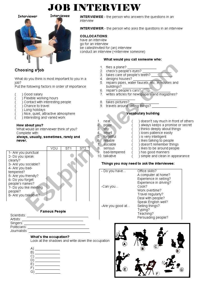 Job Interview worksheet