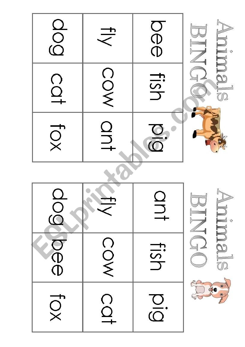 Animals  Bingo Game worksheet