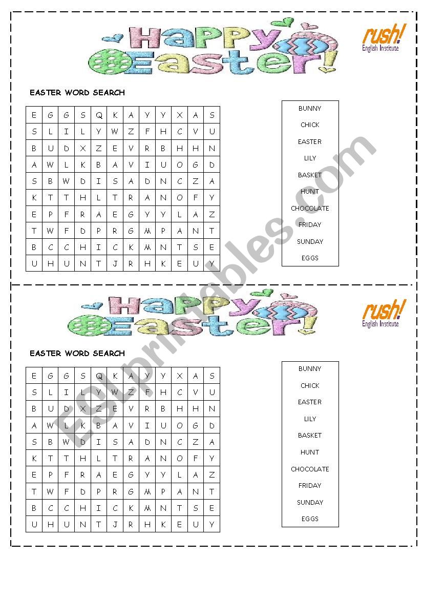 Easter word search worksheet