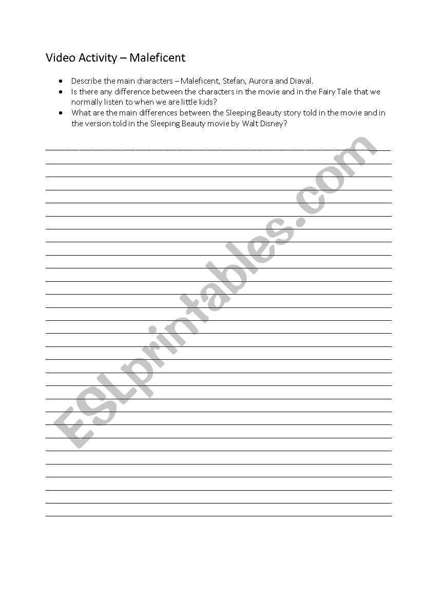 Maleficent worksheet