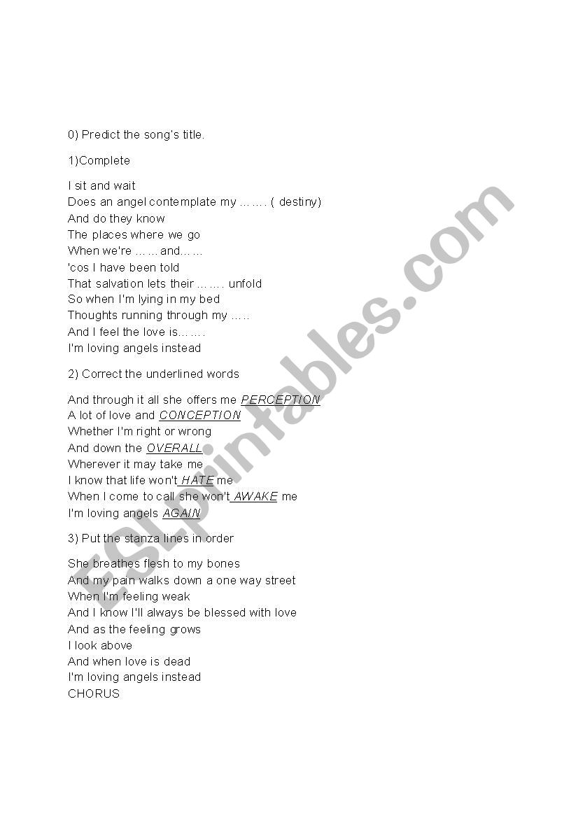 Angels by Robbie Williams, song exercise
