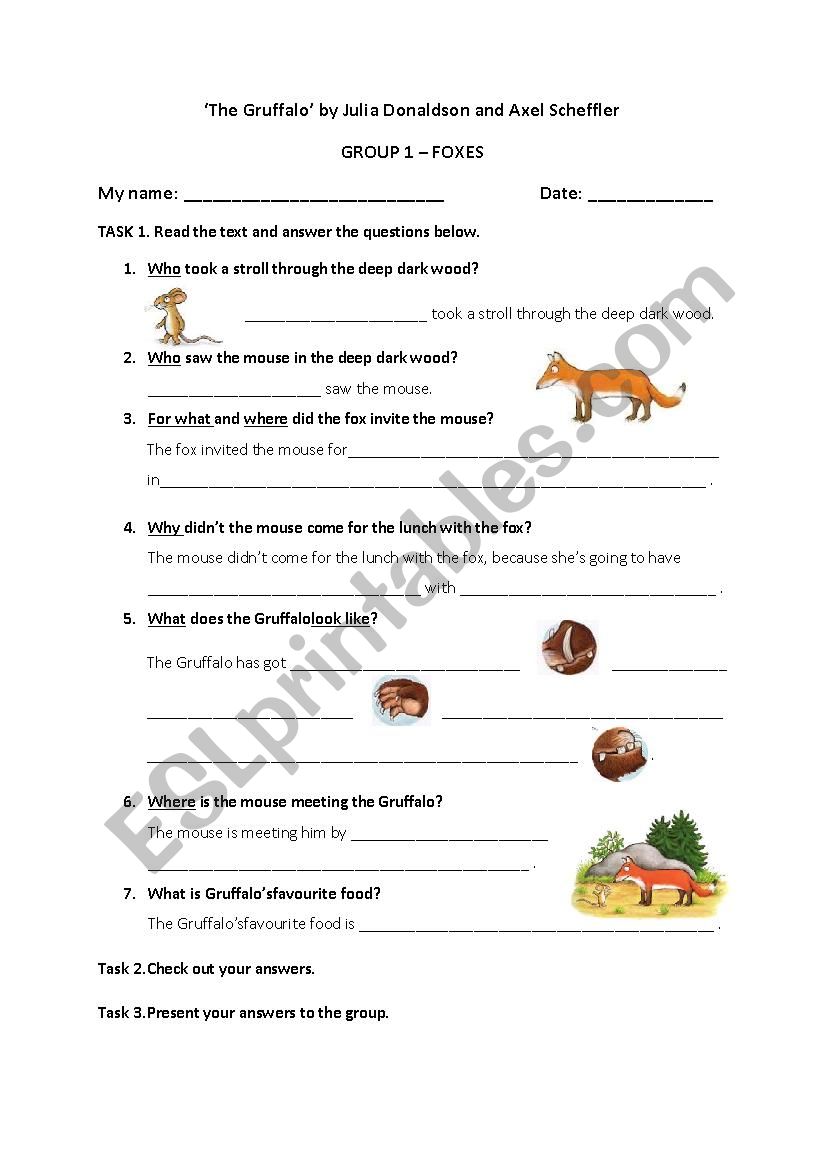 Gruffalo worksheet