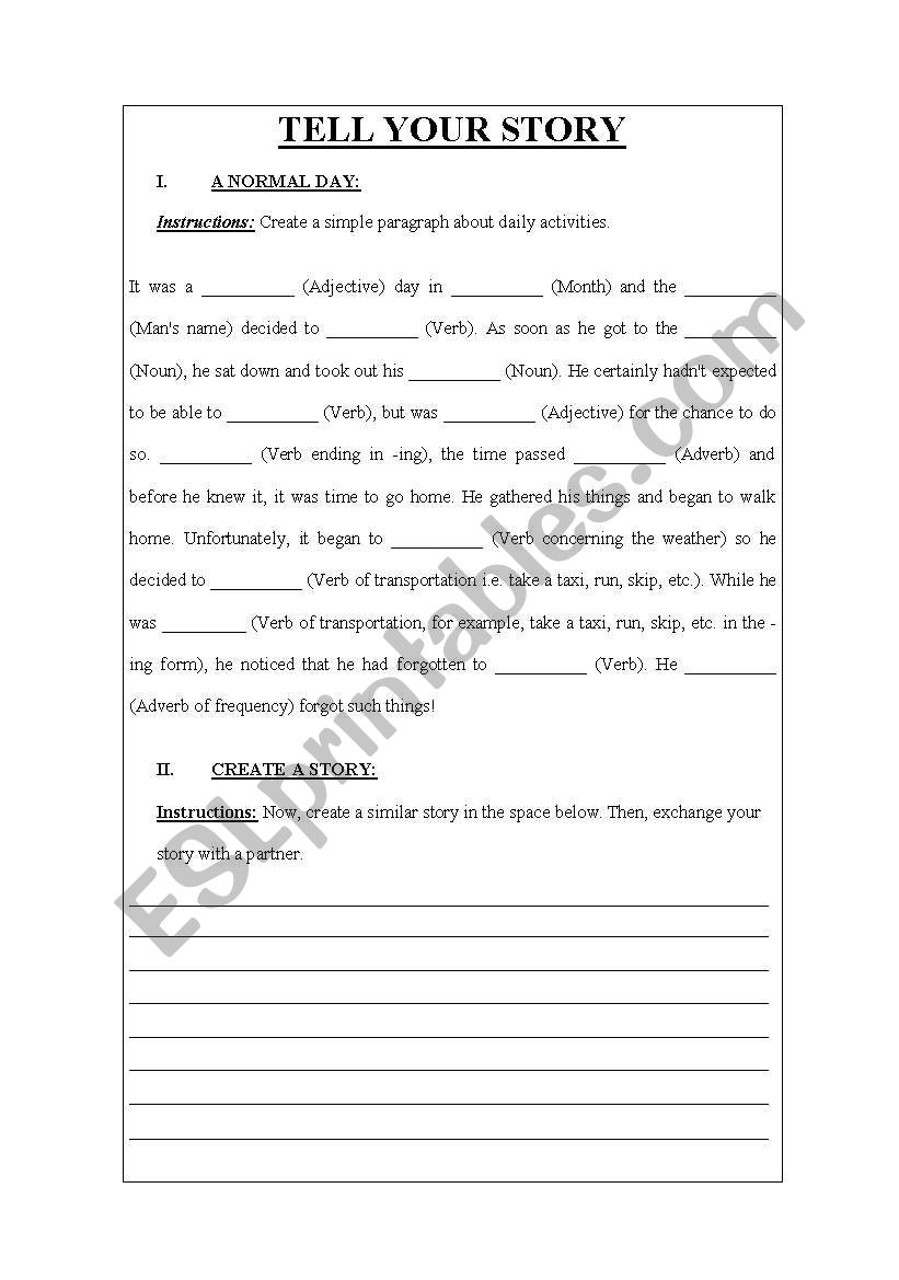 WRITE YOUR STORY worksheet