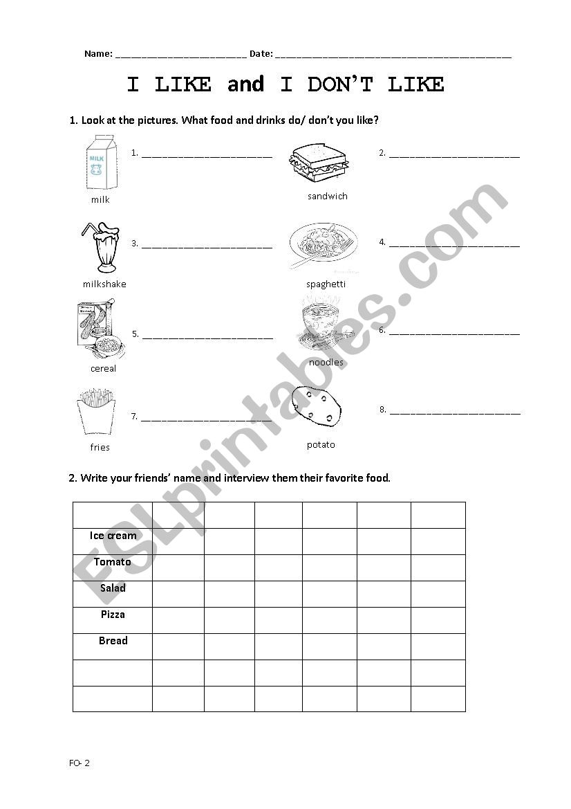 Food worksheet